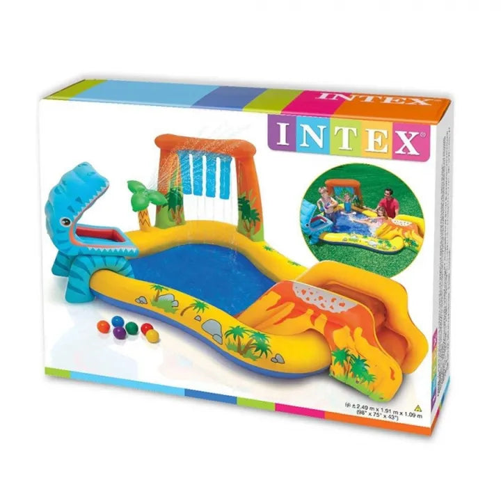 INTEX Inflatable Dino Park Play Center Pool – 9 Foot 11 Inch × 7 Foot 6 Inch × 3 Foot 8 Inch