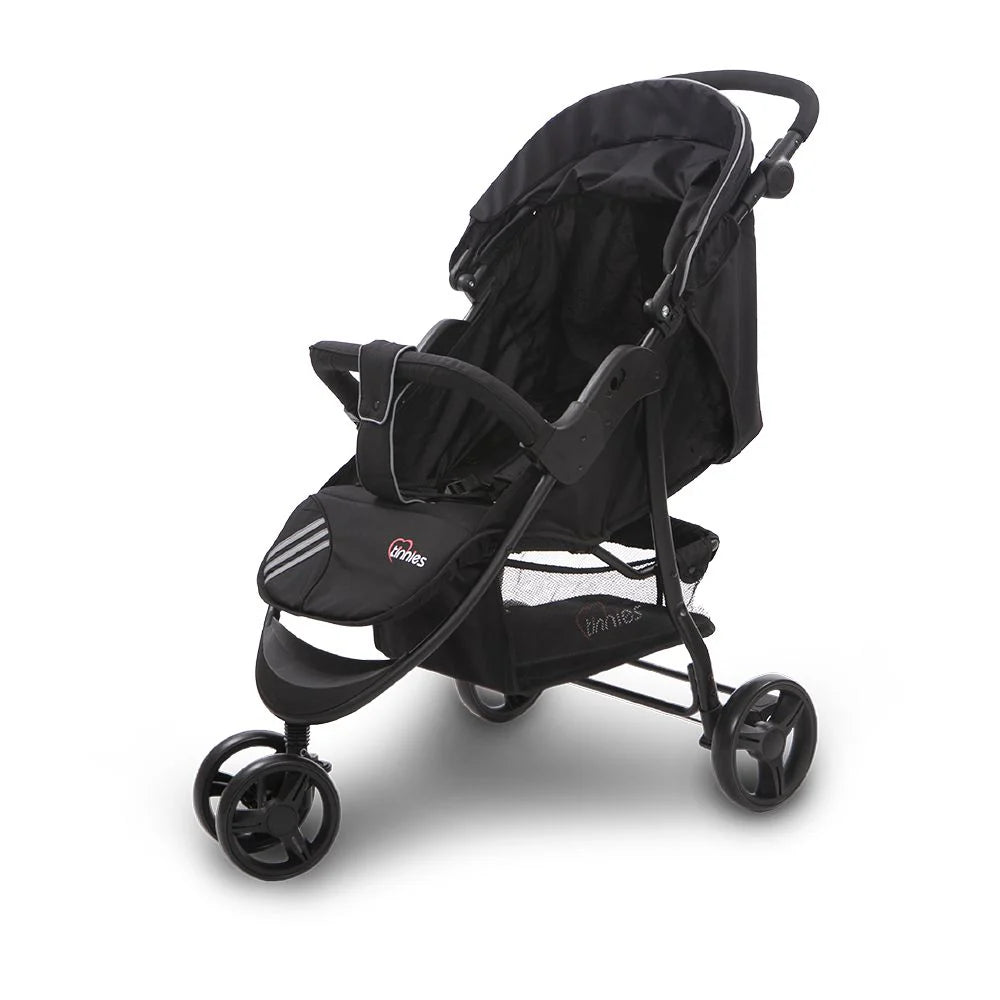 Baby Stroller 3 Wheeler Black – 5-Point Harness & Water Repellent Canopy