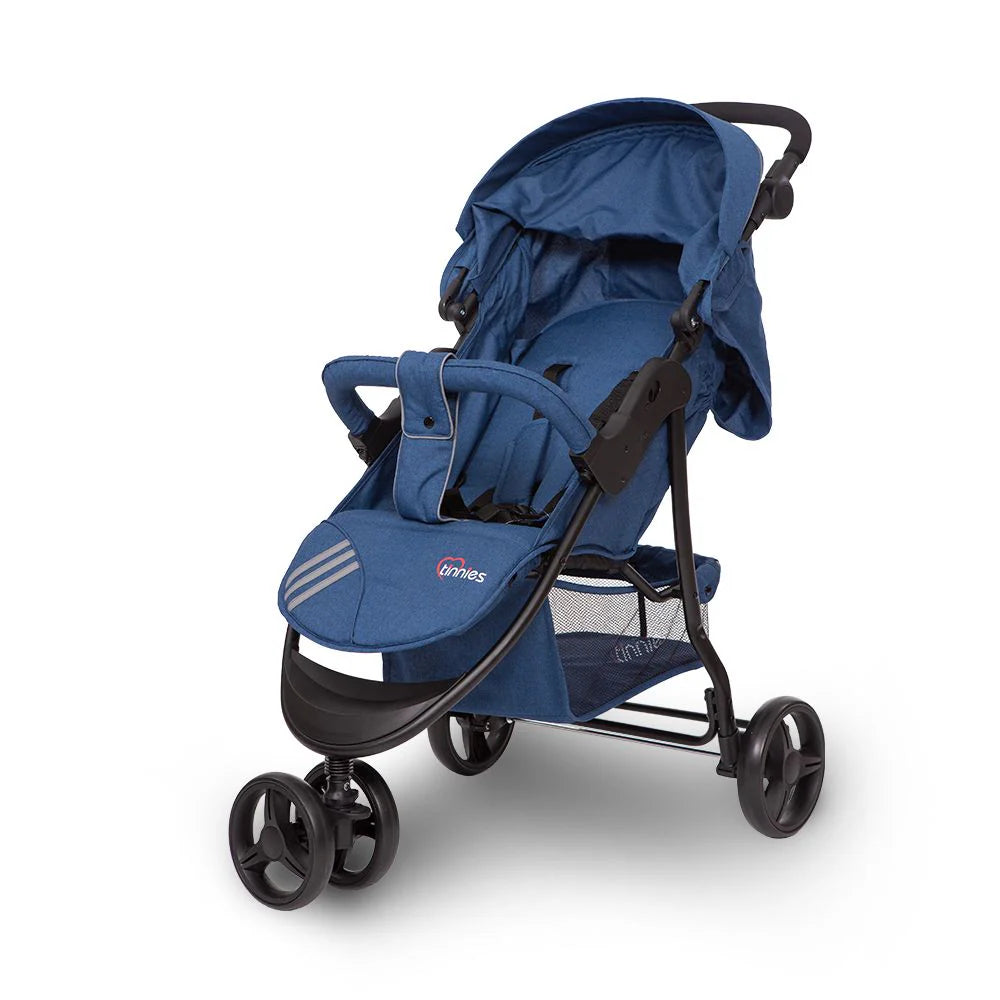 Baby Stroller 3 Wheeler Blue – Rubber wheels & Water Repellent Canopy