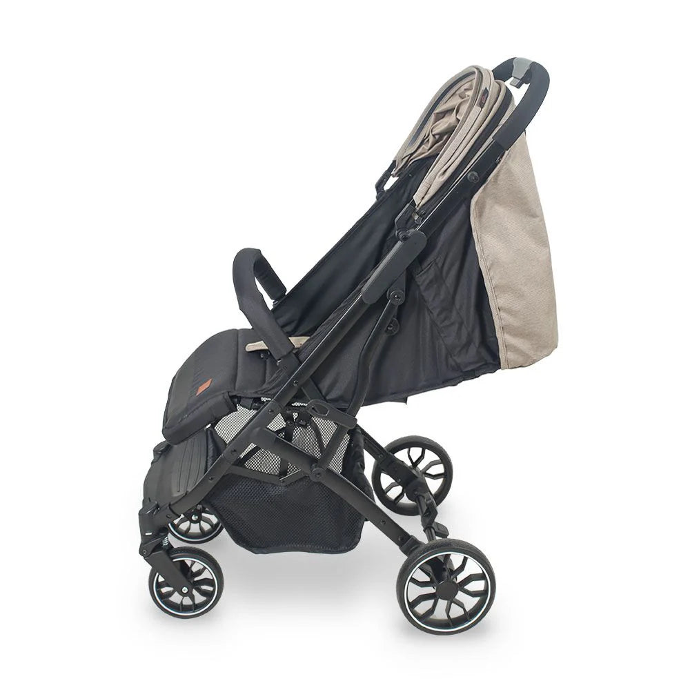 Baby Stroller Beige – Compact Fold & Revolving Wheels