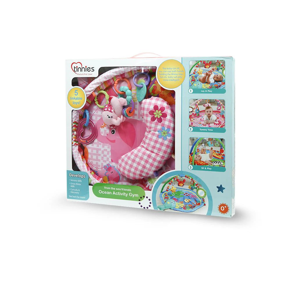 Pink Baby Play Mat – 4-in-1 with 5 Toys (0–12 Months)